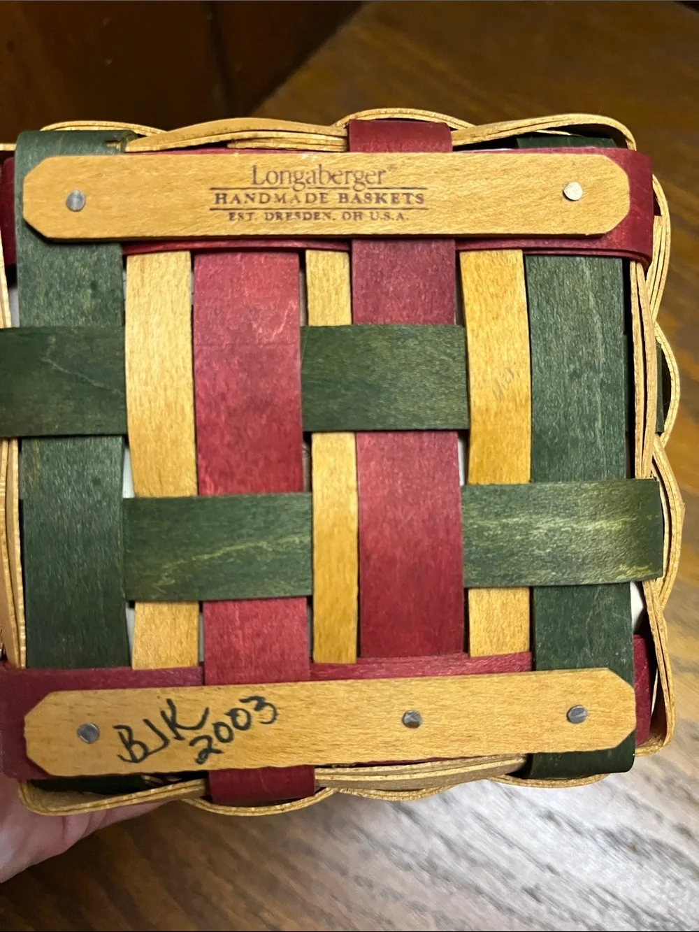 Woven Longaberger Basket with Plastic Protector and Burgundy Liner - Holiday